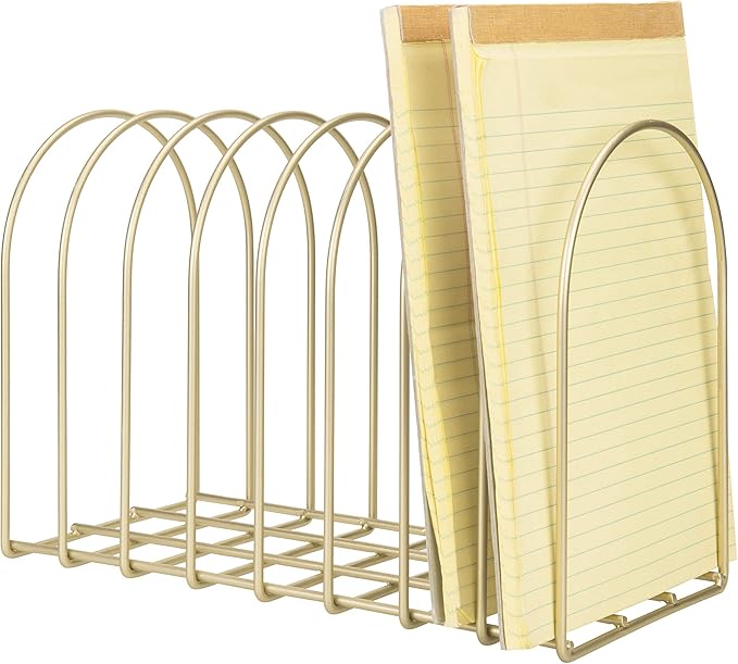 MyGift Large Desktop Document Holder, Brass Metal Wire File Folder Organizer Rack with 8-Slots and Arch Design