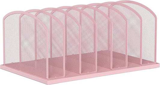 Desk File Organizer Vertical 7 Sections Mesh File Sorter Paper Storage Organizer for Desk, Office Organization File Holder Rack,Pink