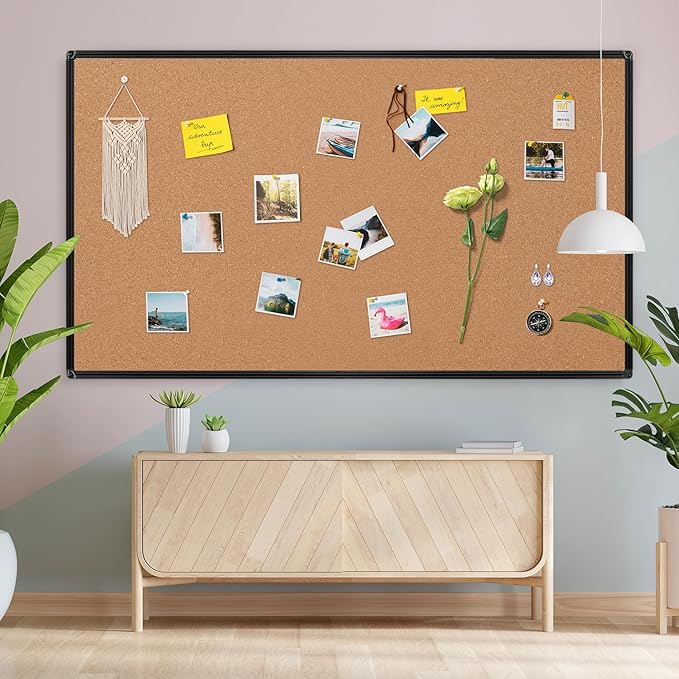 Board2by Extra Large Cork Bulletin Board 96" X 48", Black Aluminum Framed 8'x4' Corkboard for Wall, Wall Mounted Notice Pin Board with 18 Push Pins for School, Home & Office