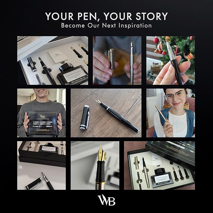 Wordsworth & Black Calligraphy Pen Gift Set, Includes Bottle, 6 Cartridges, Refill Converter, 6 Replacement Nibs, Premium Package, Journaling, Smooth Writing Pens [Blue Chrome]