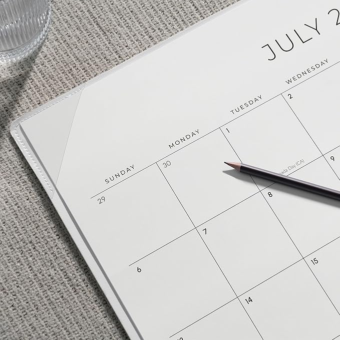 Cabbrix Simplified Desk Calendar 2025-2026 with Desktop Mat, Desk Pad Calendar Large 21" x 16-1/2" Covering July 2025 to June 2026, Monthly Desktop Calendar for Home School and Office (Beige)