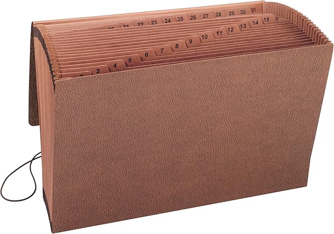 Smead TUFF Expanding File, 31 Pockets, Daily (1-31), Flap and Cord Closure, Legal Size, Redrope (70369)