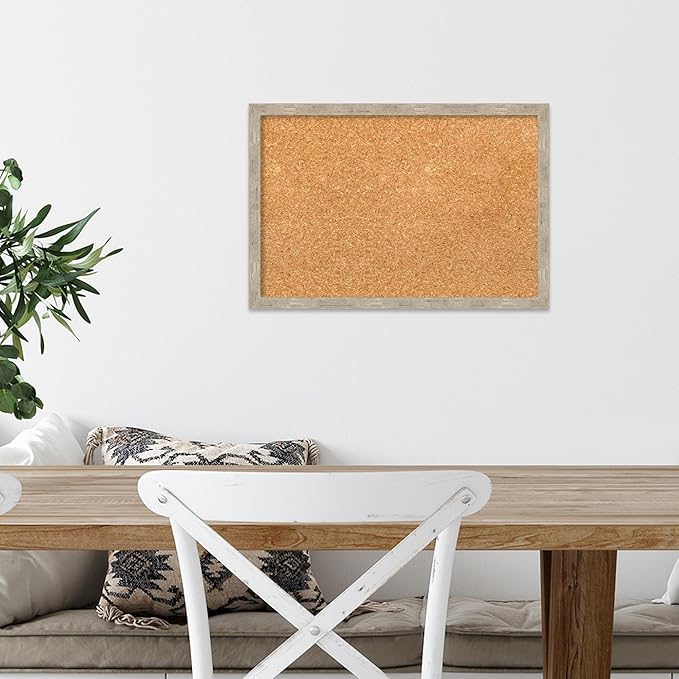 Amanti Art Natural Cork Board for Wall, 13x19 Vision Board with Silver Wood Frame, Small Corkboard Office Decor for Home Organization, Modern Corkboard Pinboard to Display Items for Home Organization