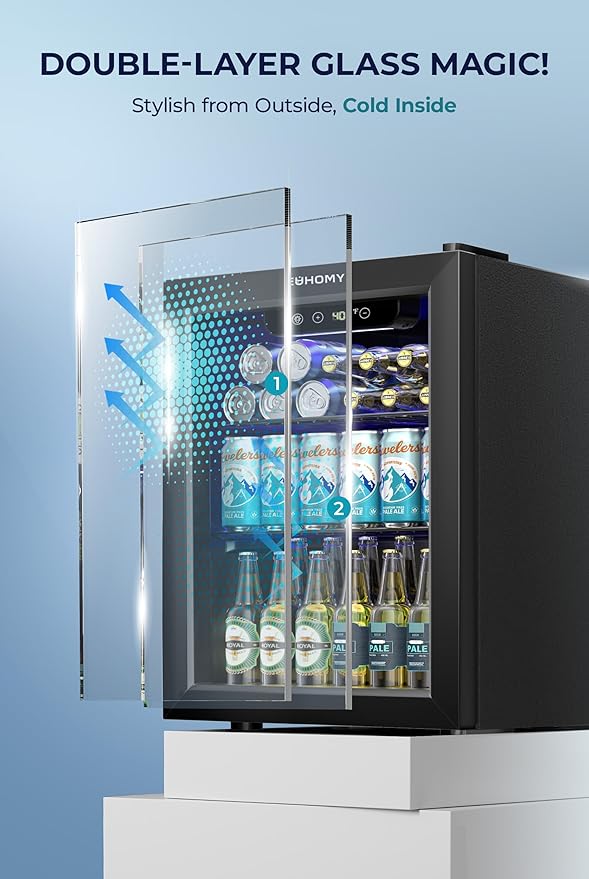 EUHOMY Beverage Refrigerator Cooler - 68 Can Mini Fridge with Glass Door for Soda, Beer, Wine, Small Refrigerator with Digital Temperature Control and Adjustable Shelves for Home Office Bar, 1.7 Cu.ft
