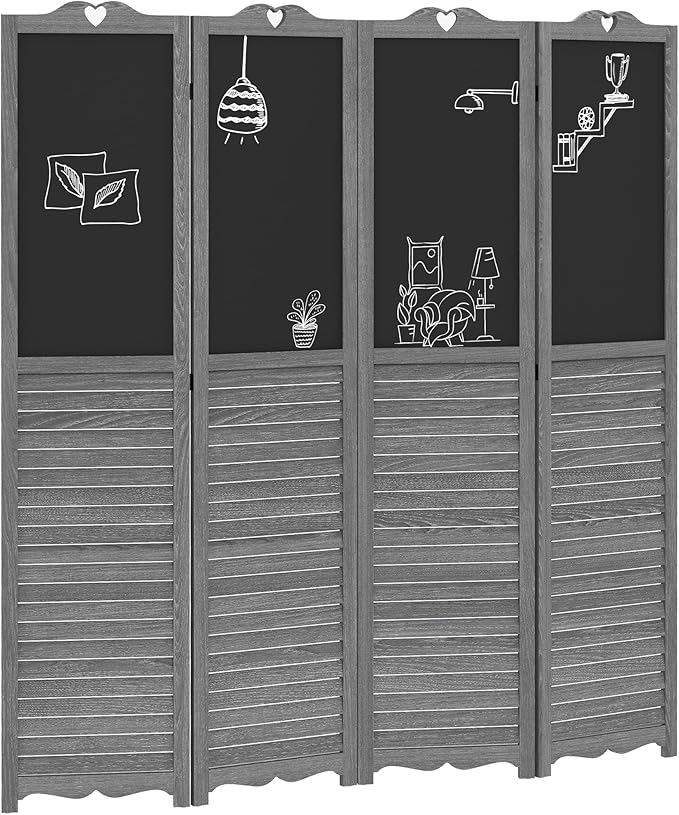NicBex Room Divider 4 Panel Room Dividers with Black Boards Partition Room Dividers and Folding Privacy Screens 5.5 FT Wall Divider for Home, Office, Room Separation,63.75"W x 0.75"D x 67.75"H,Gray