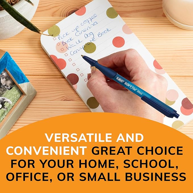 BIC Soft Feel Blue Retractable Ballpoint Pens, Medium Point (1.0mm), 12-Count Pack, Blue Pens With Soft-Touch Comfort Grip