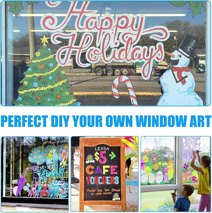 Window Chalk Markers for Cars Glass Washable, 8 Colors Jumbo Liquid Chalk Marker Pens with 15mm 3 in 1 Nib Wide Tip, Chalkboard Markers Car Window Paint Pen for Auto, Mirror, Poster, Business