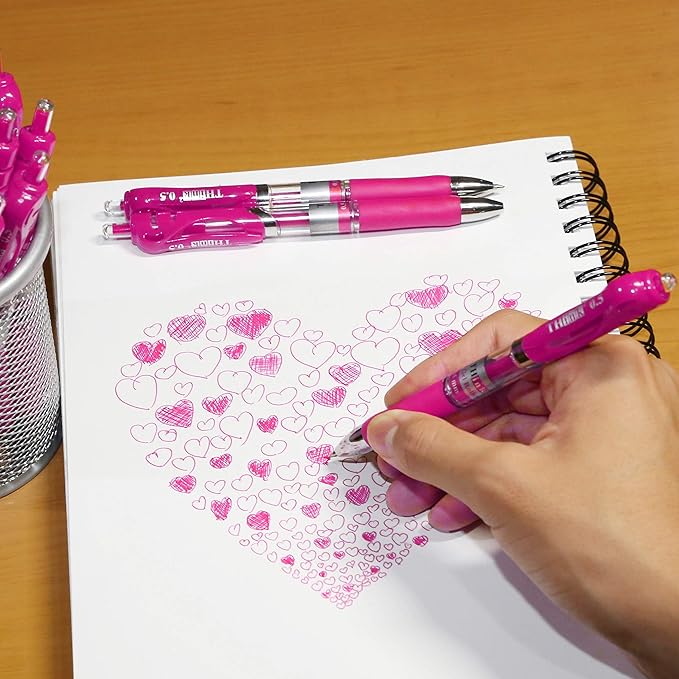 THINK2MASTER [24 Pens - Pink Ink] Think2 Retractable Gel Pens. (24 Pink) Fine Point (0.5mm) Rollerball Pens with Comfort Grip.