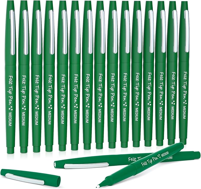 Lelix Felt Tip Pens, 15 Green Pack, 0.7mm Medium Point, Felt Tip Markers Pens for Journaling, Writing, Note Taking, Planner, Perfect for School Office and Art Supplies