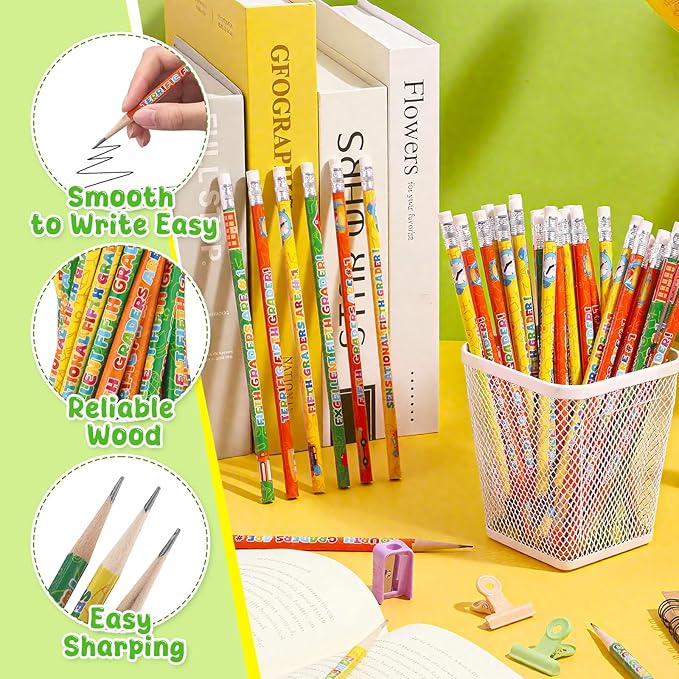 Tenceur 120 Pcs 5th Graders Pencils, 5 Motivational Cute Pencils Bulk with Erasers for Kids Student Teacher Classroom Reward Back to School Supplies