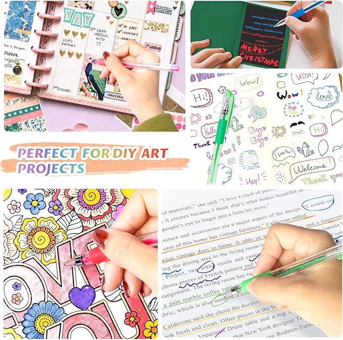 Glitter Gel Pens with Case for Adult Coloring Books, 100 Color Glitter Pen Set 30% More Ink Neon Glitter Gel Marker for Journaling Crafting Doodling Drawing