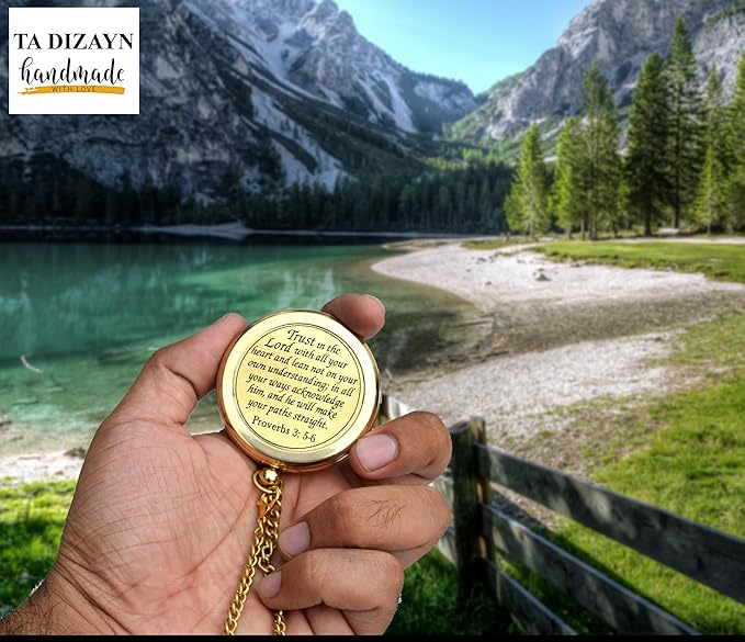 Trust in The Lord With All Your Heart - Proverbs 3:5-6 Quote Engraved Compass With Wooden Box, Greeting Card, Gift Compass, Graduation Day Gifts 2024 for Women Men Boys Girls