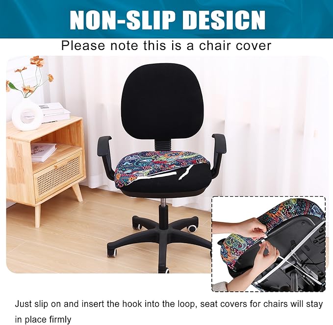 Smiry Printed Office Computer Chair Seat Covers, Stretch Fit Universal Desk Rotating Chair Cover Washable Removable Seat Cushion Protectors - Blue Green