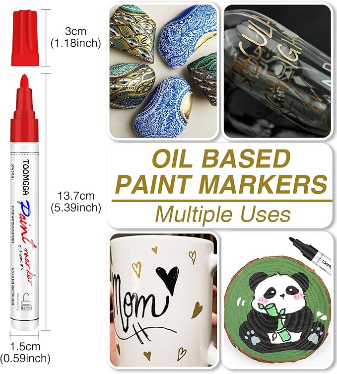 Orange Permanent Paint Pens - 6 Pack Oil Based Paint Markers, Pens For Rock Painting Car Tyre Metal, Plastic, Canvas, Mugs, Wood, Glass, Quick Drying and Waterproof, Medium Point