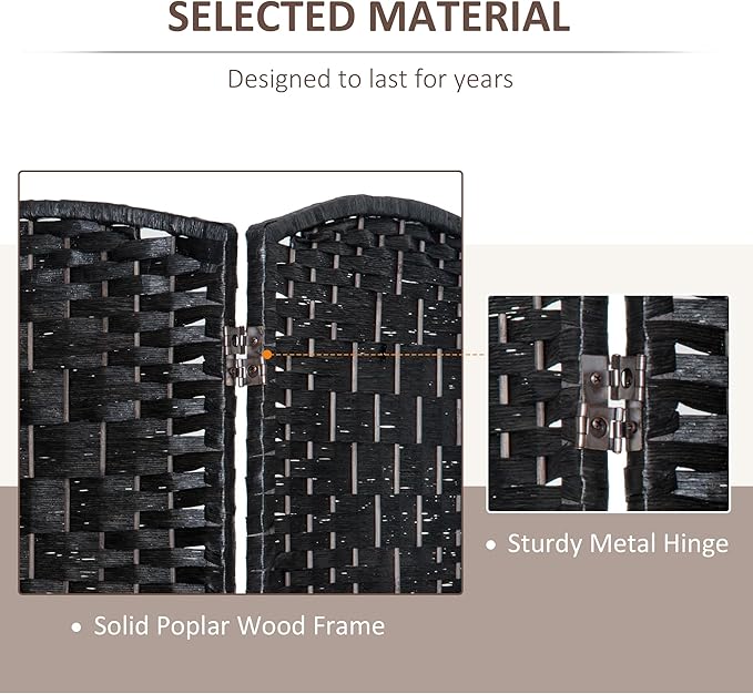 HOMCOM Room Divider, 6 Panel Folding Privacy Screen, 6FT Tall Portable Wicker Weave Partition Wall Divider for Bedroom, Home Office, Black