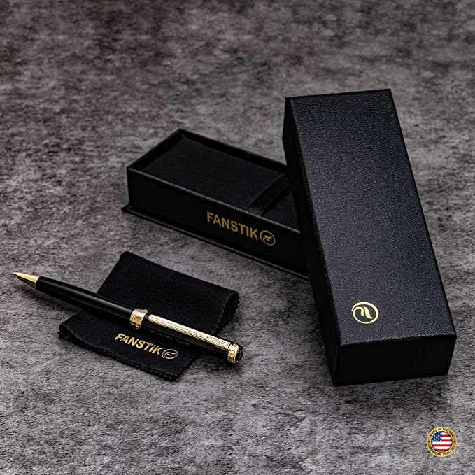 Customized Black & Gold Luxury ballpoint pen (Made In USA) fancy gift set for women, Real 24K Gold Plating, Professional executive pen gift set for men (Lux Custom-BallPoint Black-Gold)