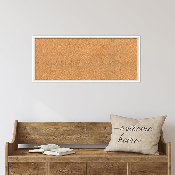 Amanti Art Natural Cork Board for Wall, 15x35 Vision Board with White Frame, Medium Corkboard Office Decor for Home Organization, Modern Corkboard Pinboard to Display Items for Home Organization in