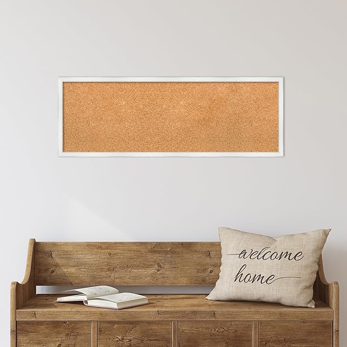 Amanti Art Natural Cork Board for Wall, 13x37 Vision Board with White Frame, Medium Corkboard Office Decor for Home Organization, Country Rustic Corkboard Pinboard to Display Items for Home