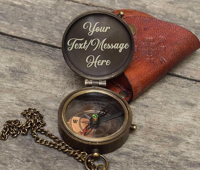 Personalized Engraved Compass Brass Metal Directional Compass with Leather Cover Gift for Husband, Personalized, Communion Gift, Gift for Him & Her, Luxury