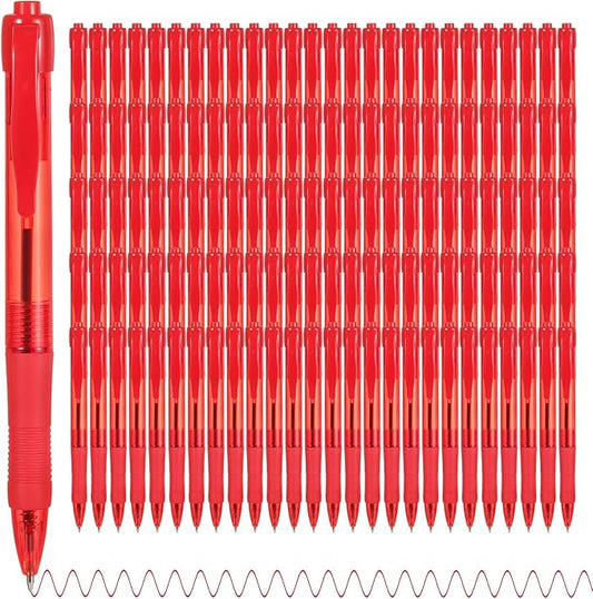 deegtran Pens Bulk, 100 Pack No Bleed Red Ink Click Pens with Soft Grip, Wholesale Retractable Ballpoint Pens for Office School, Medium Point Smooth 1.0MM
