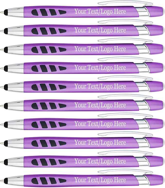 Personalized with Your Custom Logo or Text Pens-300 Pack Bulk-for Businesses, Parties, and Events, 2 in 1 Capacitive Stylus & Ballpoint Pen Compatible with Most Touchscreen Devices, Purple