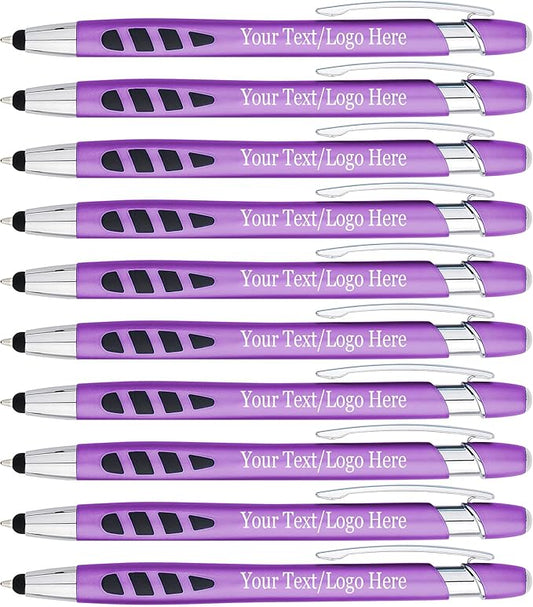 Personalized with Your Custom Logo or Text Pens-300 Pack Bulk-for Businesses, Parties, and Events, 2 in 1 Capacitive Stylus & Ballpoint Pen Compatible with Most Touchscreen Devices, Purple