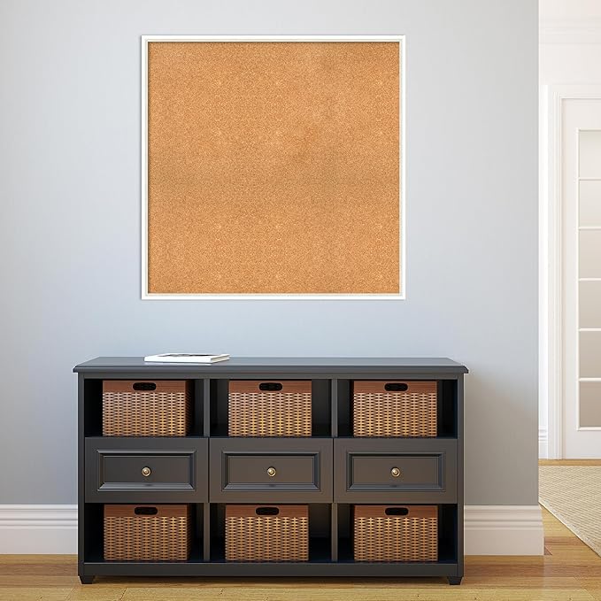 Amanti Art Natural Cork Board for Wall, 35x35 Vision Board with White Frame, Oversize Corkboard Office Decor for Home Organization, Modern Corkboard Pinboard to Display Items for Home Organization in