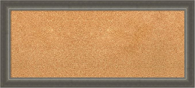 Amanti Art Natural Cork Board for Wall, 15x33 Vision Board with Silver Wood Frame, Medium Corkboard Office Decor for Home Organization, Casual Corkboard Pinboard to Display Items for Home