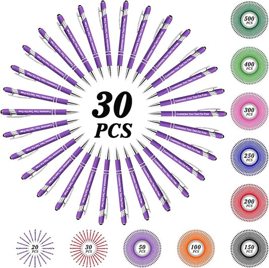 Max 500 Pcs Personalized Pens Bulk, Custom Pens with Free Engraving, Customized Stylus Tip Ballpoint Pen with Your Name Massage Text for School Office Business Graduation Anniversaries-30 Packs