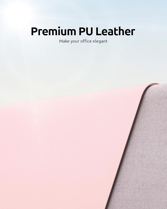YSAGi Leather Desk Protector, Office Mat, Large Mouse Mat, Non-Slip PU Leather Blotter, Laptop Desk Pad, Waterproof Writing Pad for Office and Home (Light Pink, 35.4" x 17")