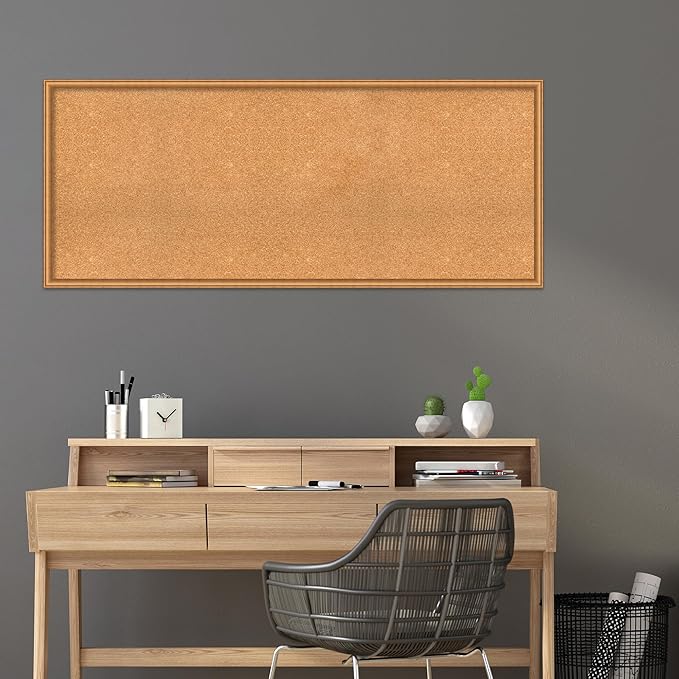 Amanti Art Natural Cork Board for Wall, 26x62 Vision Board with Bronze Frame, Oversize Corkboard Office Decor for Home Organization, Casual Corkboard Pinboard to Display Items for Home Organization