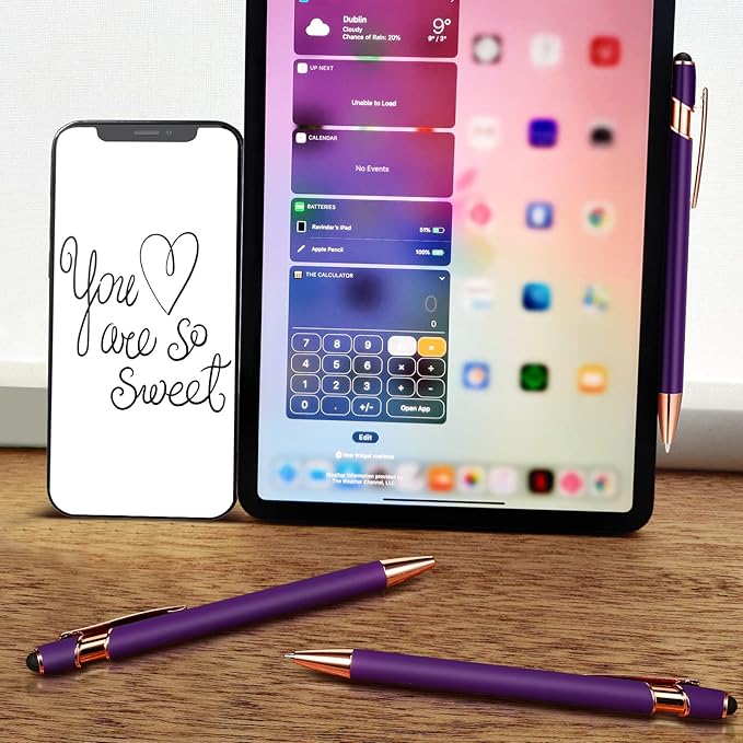 Tenare 12 Pieces 2 in 1 Stylus Metal Ballpoint Pen with Stylus Tip, 1.0 mm Black Ink Ballpoint Pen for Touch Screens(Purple and Rose Gold)