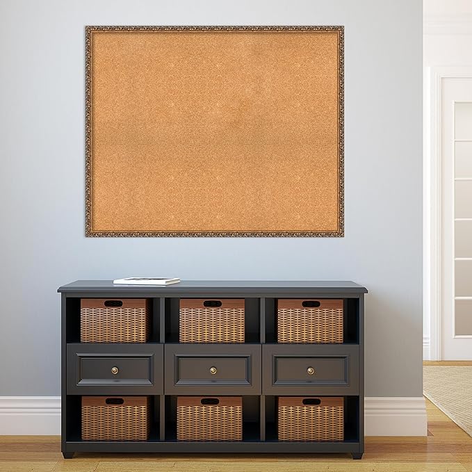 Amanti Art Natural Cork Board for Wall, 36x44 Vision Board with Bronze Frame, Oversize Corkboard Office Decor for Home Organization, Traditional Corkboard Pinboard to Display Items for Home