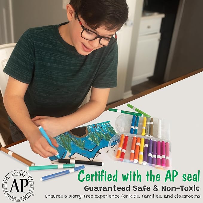 The Pencil Grip Magic Stix Washable Acrylic Markers for Kids and Teens, 12 Non-Toxic Colors, Allergen-Free, Vibrant Paint Pens for Crafting and DIY