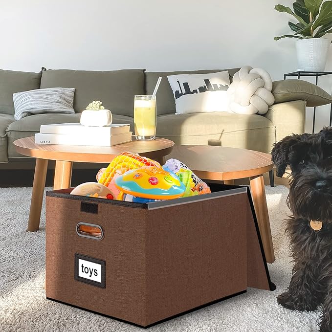 Huolewa Upgrade Portable File Organizer Box with Lid,Large Linen Hanging Office Document Storage Box with Lid,Collapsible Filing&Storage Box for Office/Decor/Home-14.9x12.7x10.8in,1pk-without folders