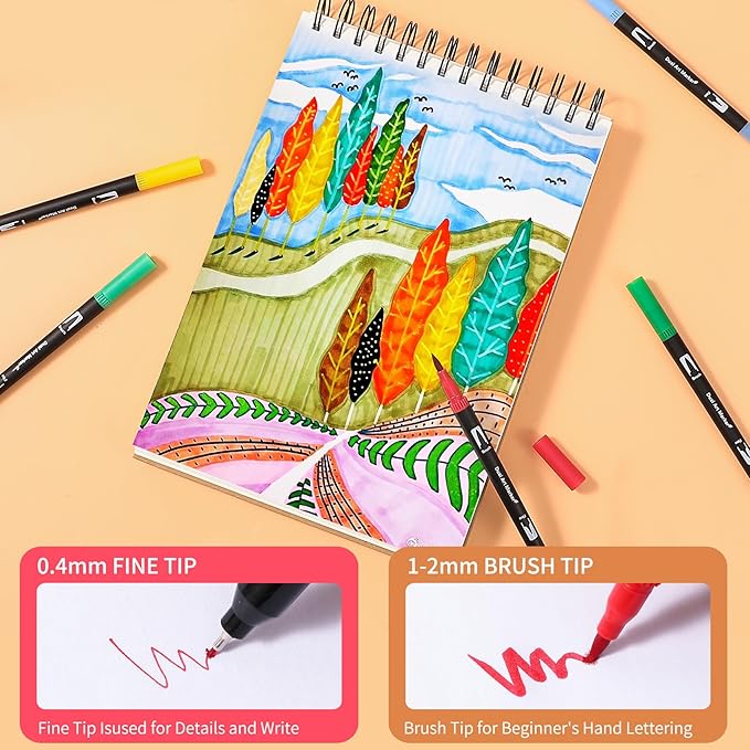 Double Brush Marker Pens, 120 Colors Art Markers Set with Fine Tip and Brush Tip for Kids Adult Coloring Book Hand Lettering Calligraphy Drawing Art Supplies Kit