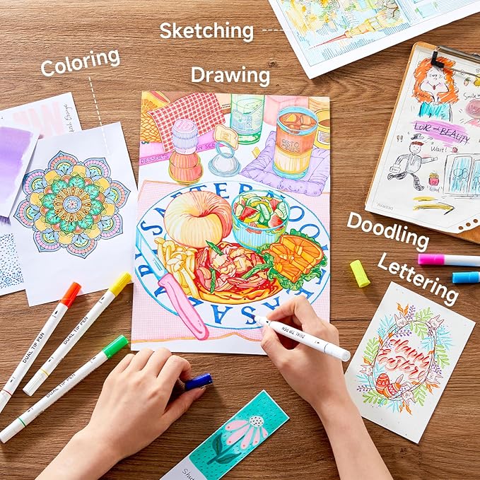 Shuttle Art Dual Tip Brush Pens, 70 Colors, Fine and Brush Dual Tip Markers Set, Portable Storage Case, Ideal for Calligraphy, Coloring, Doodling, Writing