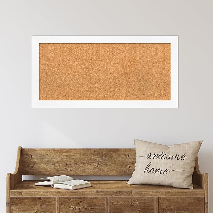 Amanti Art Natural Cork Board for Wall, 19x39 Vision Board with White Frame, Medium Corkboard Office Decor for Home Organization, Modern Corkboard Pinboard to Display Items for Home Organization in