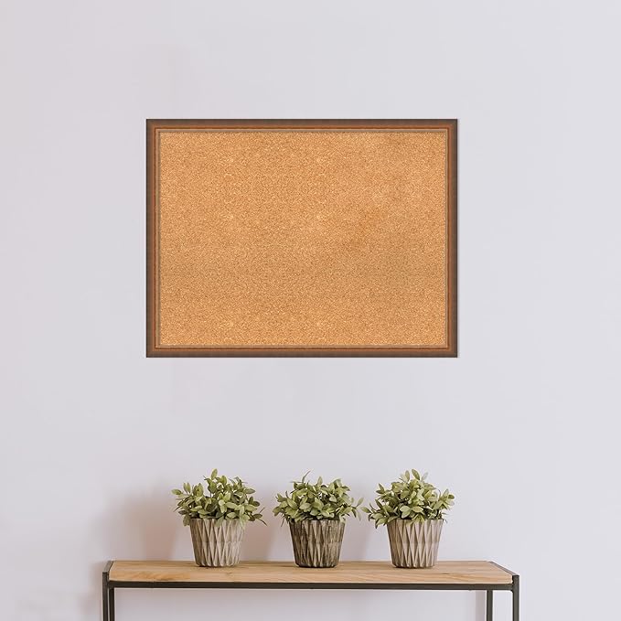 Amanti Art Natural Cork Board for Wall, 26x34 Vision Board with Bronze Frame, Large Corkboard Office Decor for Home Organization, Modern Corkboard Pinboard to Display Items for Home Organization in