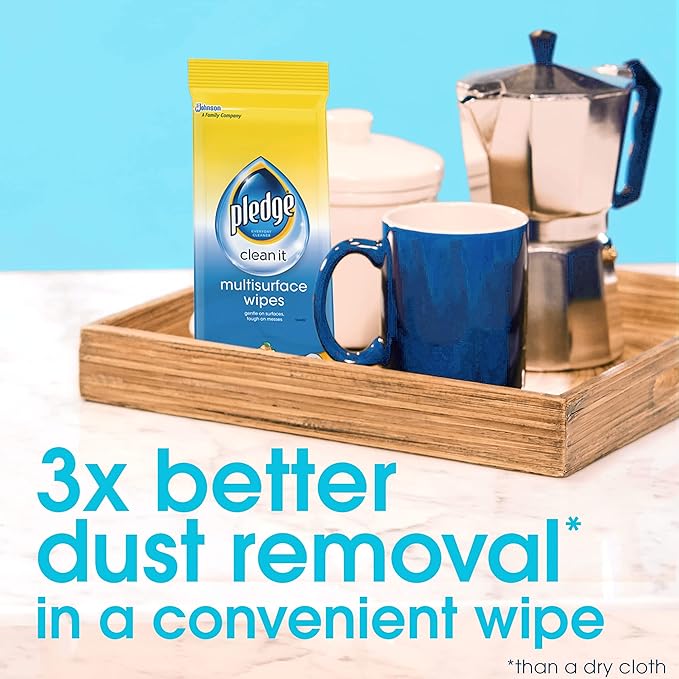 Pledge Multi-Surface Furniture Polish Wipes, Works on Wood, Granite, and Leather, Cleans and Protects, Fresh Citrus - Pack of 6 (150 Total Wipes)