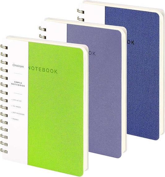 Lined Spiral Notebook College Ruled A5 Journal Book for Note Taking, 160 Pages Writing Journal for Office and Home School Supplies 5.75x8.125 inch (3pack-NavyBlue/LightGreen/Violet)