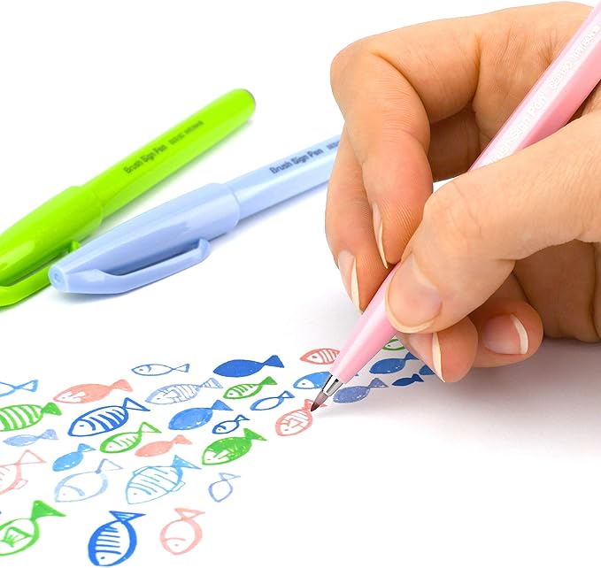 Pentel Arts Sign Pen Brush Tip, Assorted Colors, 12 Pack Box (SES15C2PC12)