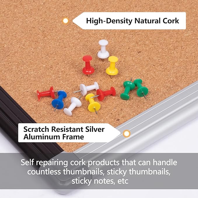 Board2by 2 Pack Cork Bulletin Board 24" x 36", Black/Silver Aluminium Framed Corkboard, Office Board for Wall Decor, Large Wall Mounted Notice Pin Board with 18 Push Pins for School, Home & Office
