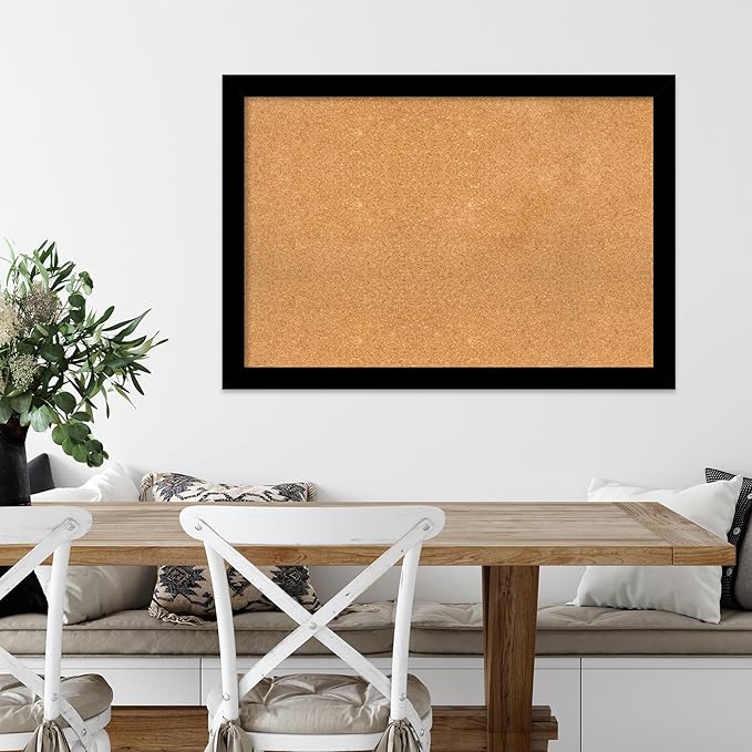 Amanti Art Natural Cork Board for Wall, 27x39 Vision Board with Black Wood Frame, Large Corkboard Office Decor for Home Organization, Modern Contemporary Corkboard Pinboard to display items for home