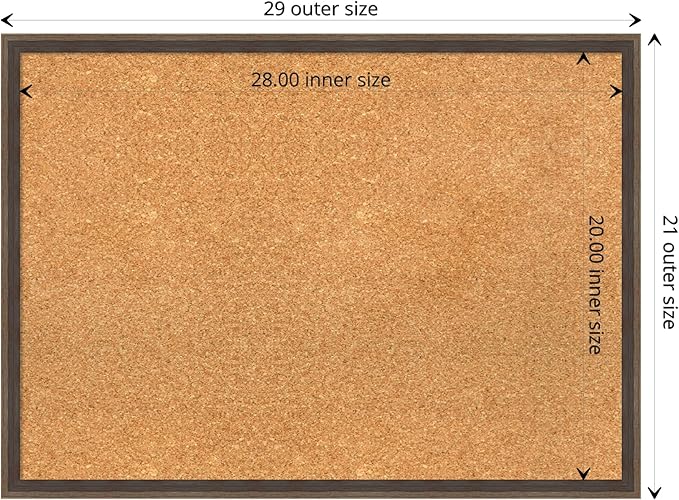 Amanti Art Natural Cork Board for Wall, 21x29 Vision Board with Brown Wood Frame, Medium Corkboard Office Decor for Home Organization, Modern Contemporary Corkboard Pinboard to display items for home