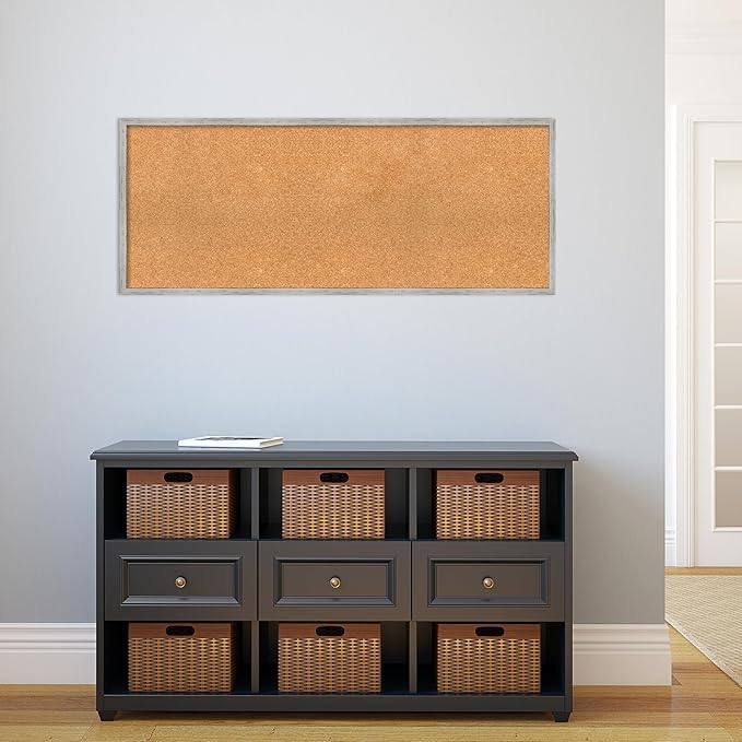 Amanti Art Natural Cork Board for Wall, 19x47 Vision Board with White Frame, Oversize Corkboard Office Decor for Home Organization, Cottage Corkboard Pinboard to Display Items for Home Organization