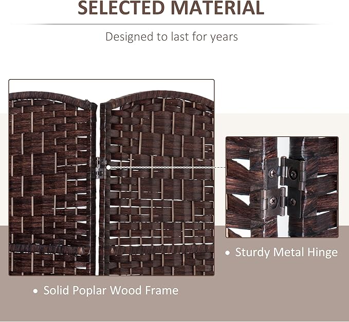 HOMCOM Room Divider, 3 Panel Folding Privacy Screen, 6FT Tall Portable Wicker Weave Partition Wall Divider for Bedroom, Home Office, Brown