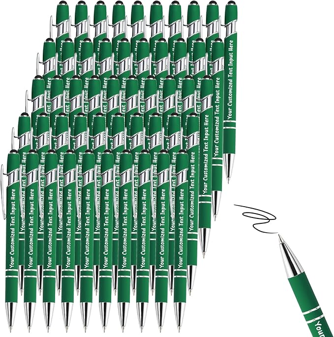 Up to 500 Pcs Personalized Ballpoint Pen Custom Pens Free Engraved Bulk with Name Logo Soft Black Ink Stylus with Touch Metal Office Gift for Anniversaries Graduations Birthdays