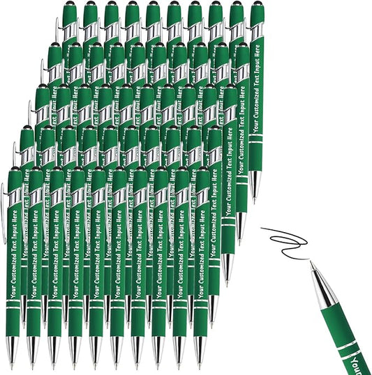 Up to 200 Pcs Personalized Ballpoint Pen Custom Pens Free Engraved Bulk with Name Logo Soft Black Ink Stylus with Touch Metal Office Gift for Anniversaries Graduations Birthdays