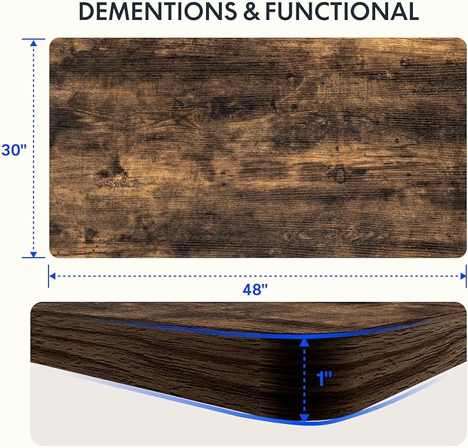 FLEXISPOT EN2 Whole-Piece Standing Desk with Clamp Power Strip, 48 x 30 Electric Stand Up Height Adjustable Desk with Cable Management (White Frame + 48" Rustic Brown Desktop, 2 Packages)